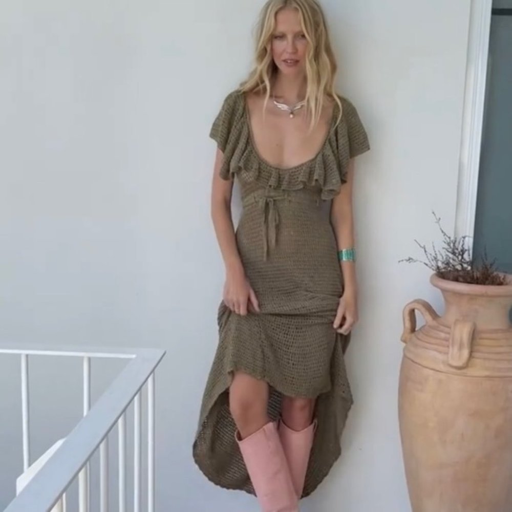 Chasing Unicorns Olive Knit Ruffle Maxi Dress